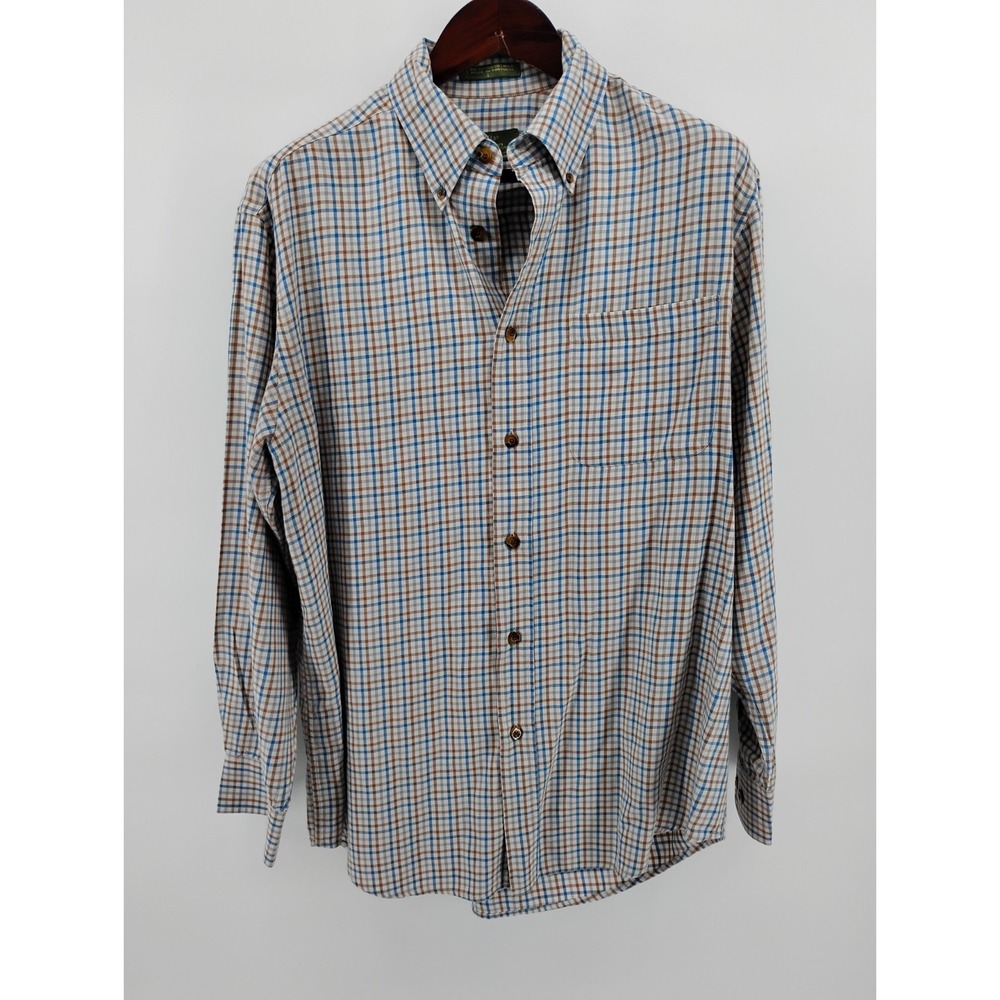 Orvis Triblend Flannel Shirt Large Olive Green Check Classic Fit Wool Tencel - Picture 8 of 8